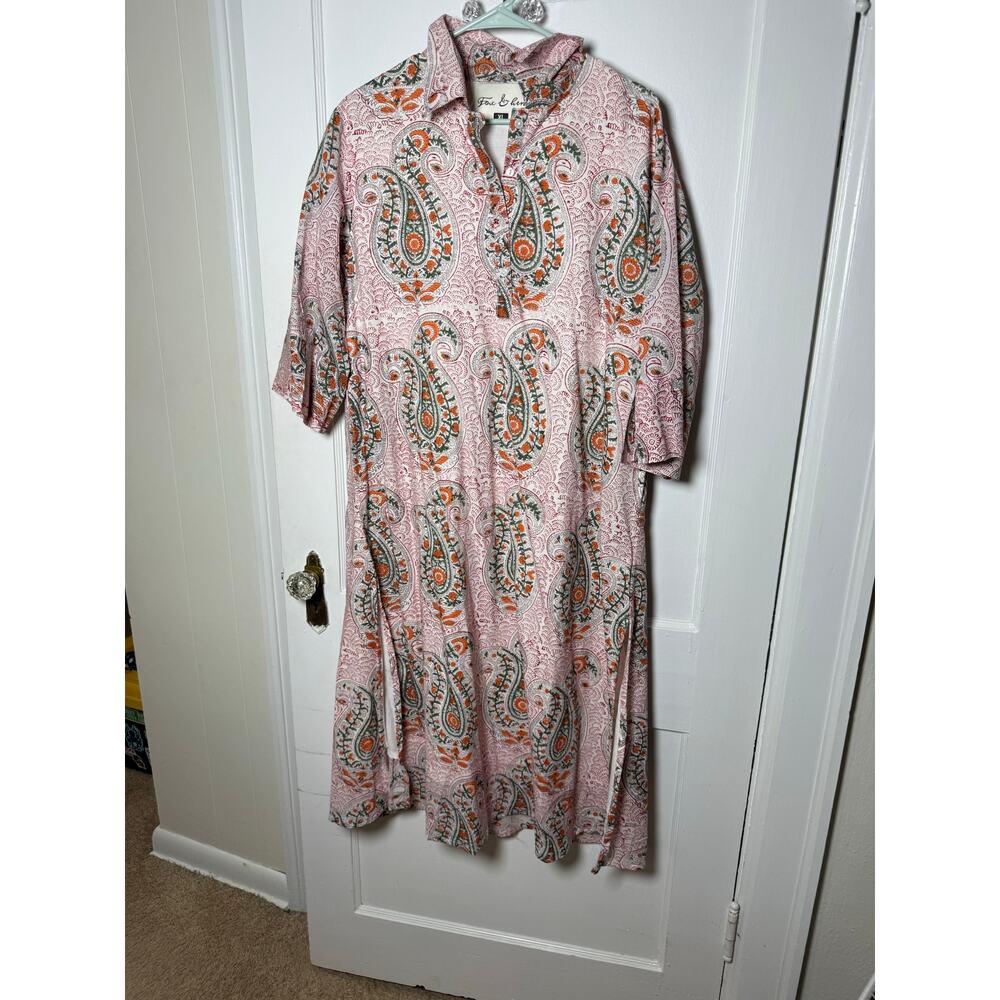 Fox & Hen Paisley Midi Dress in Pink - Classic Collared Shift